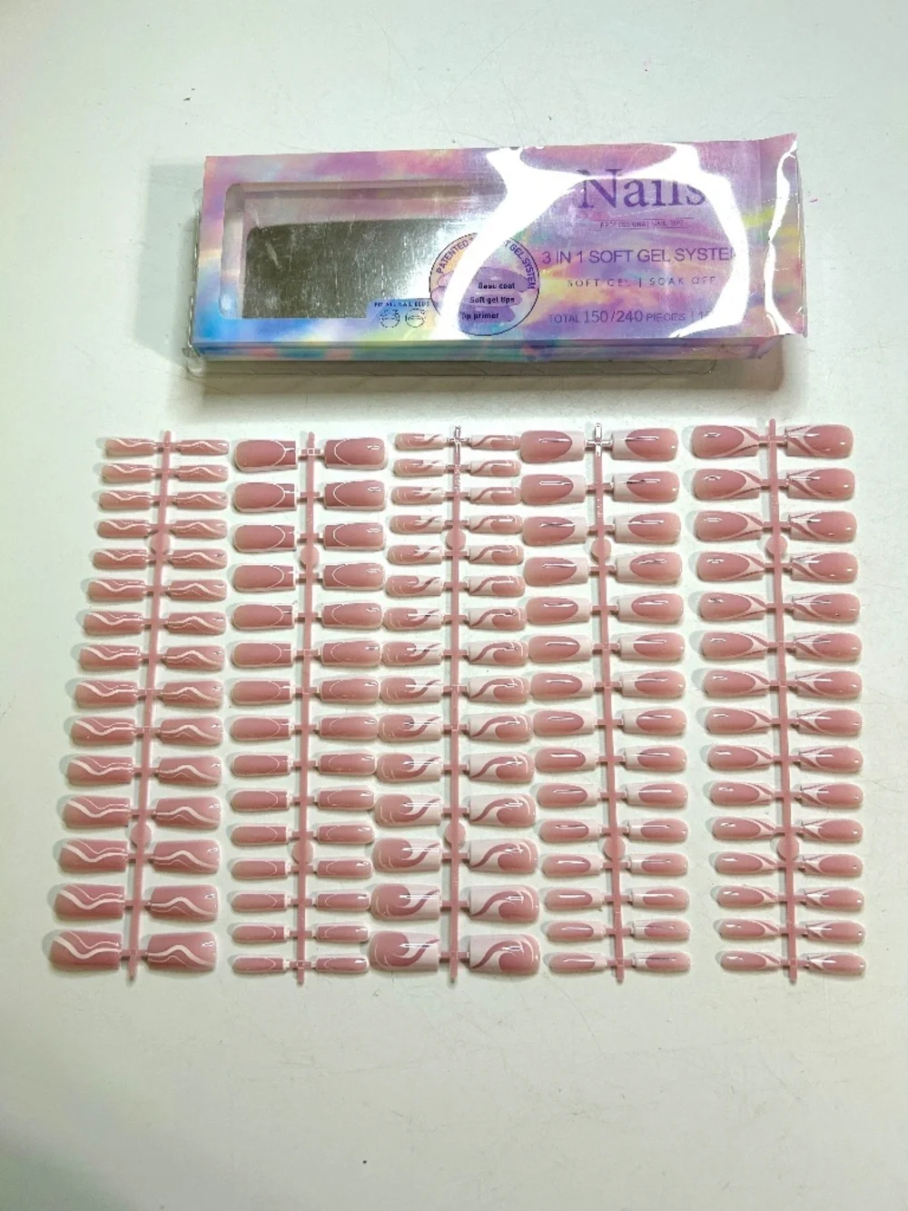 Pink & White Swirl Medium Square Press On Nails